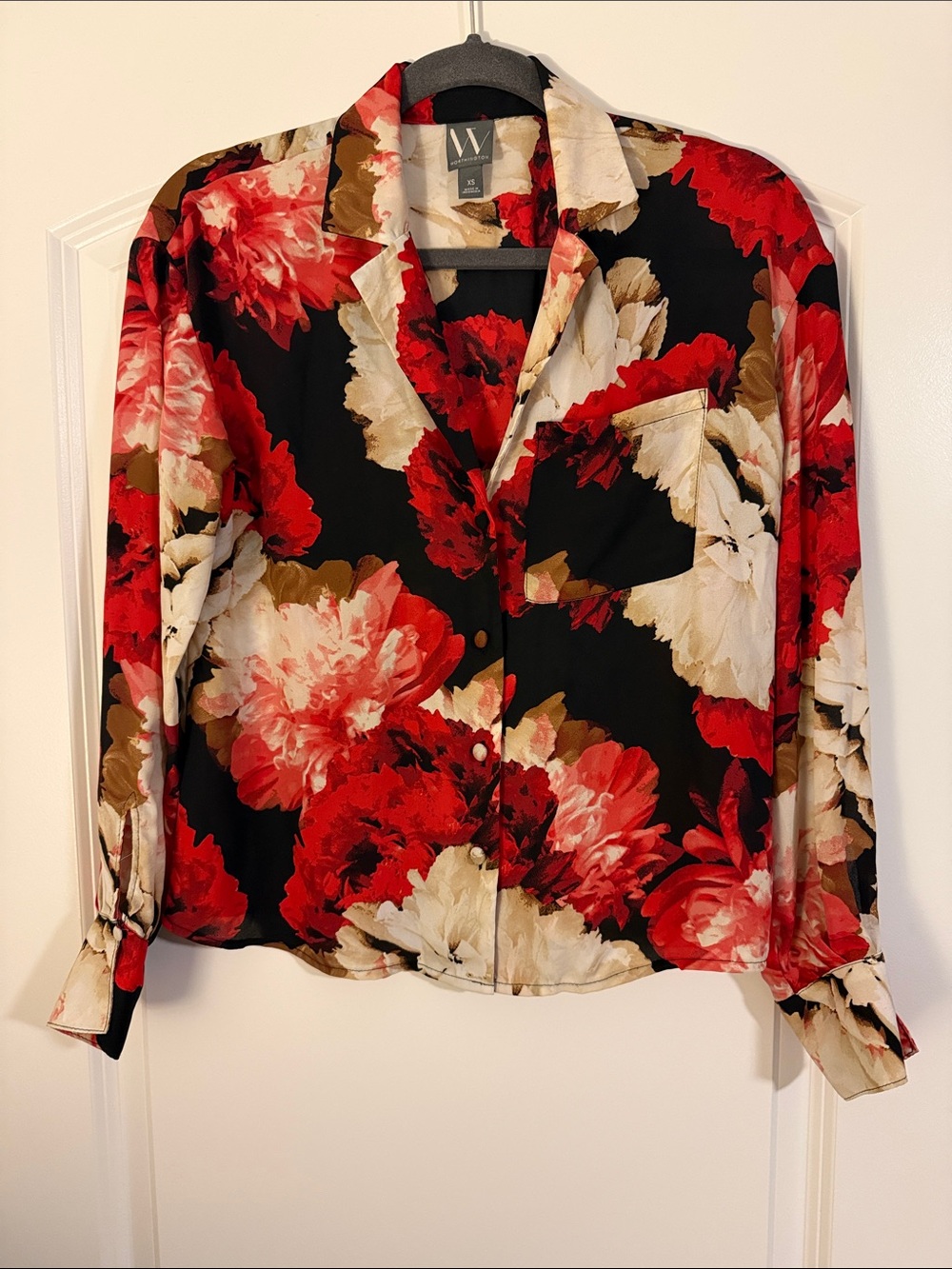 Worthington Floral Button-Up Blouse - Red & Black XS